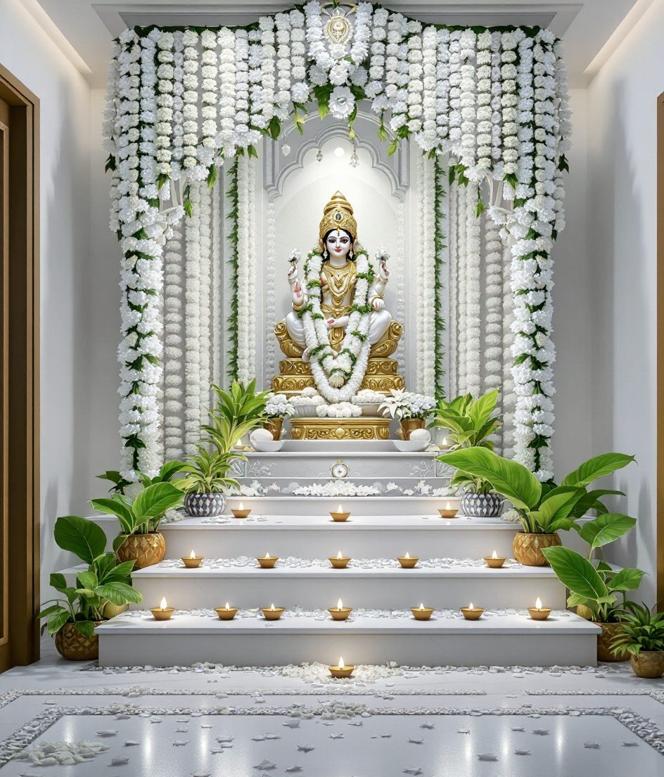 Flower-Decked Home Temple — White & Gold