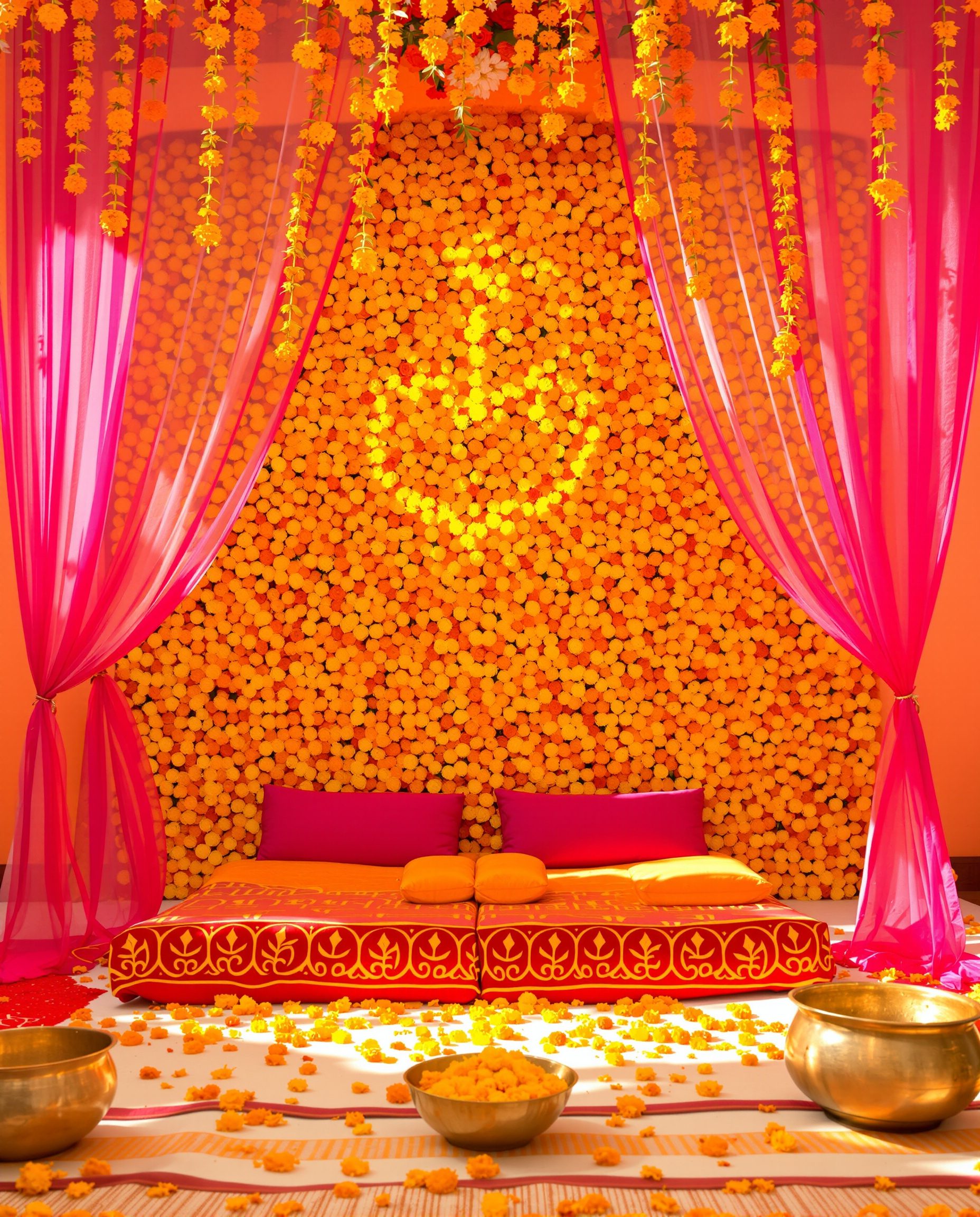 Haldi Ceremony Marigold Decor — Marigold & Magenta