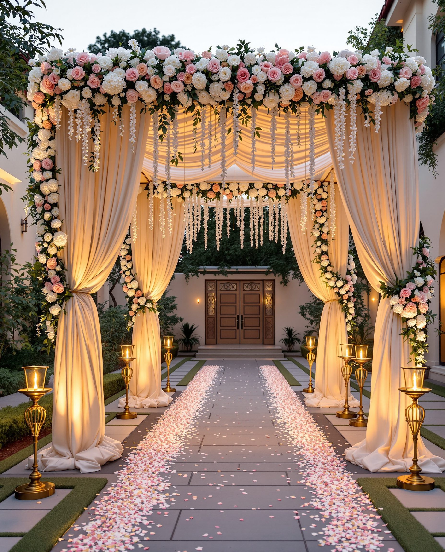 Home Wedding Mandap Decor — Ivory & Rose-Gold