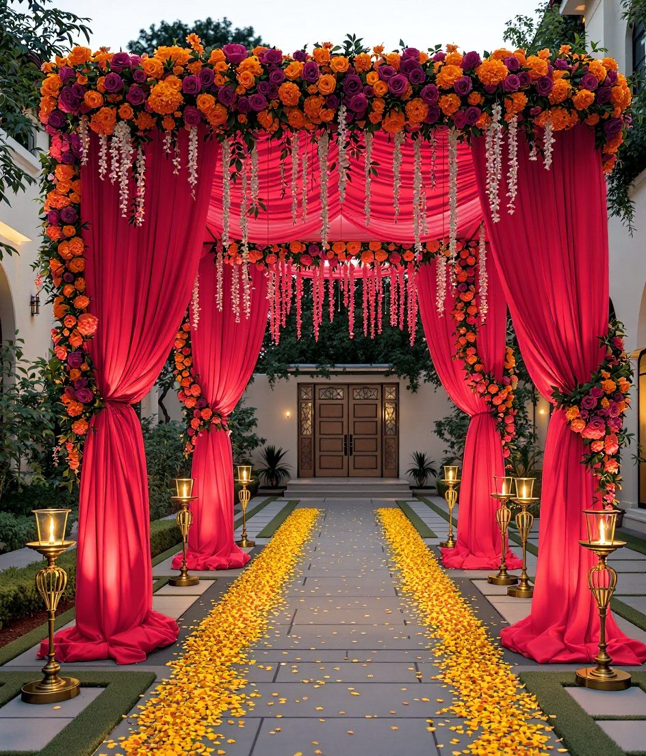 Home Wedding Mandap Decor — Marigold & Magenta