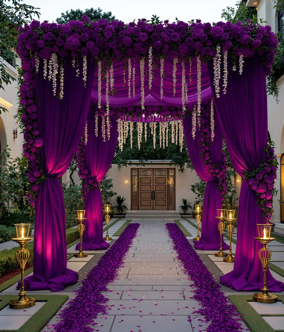 Home Wedding Mandap Decor — Purple & Gold