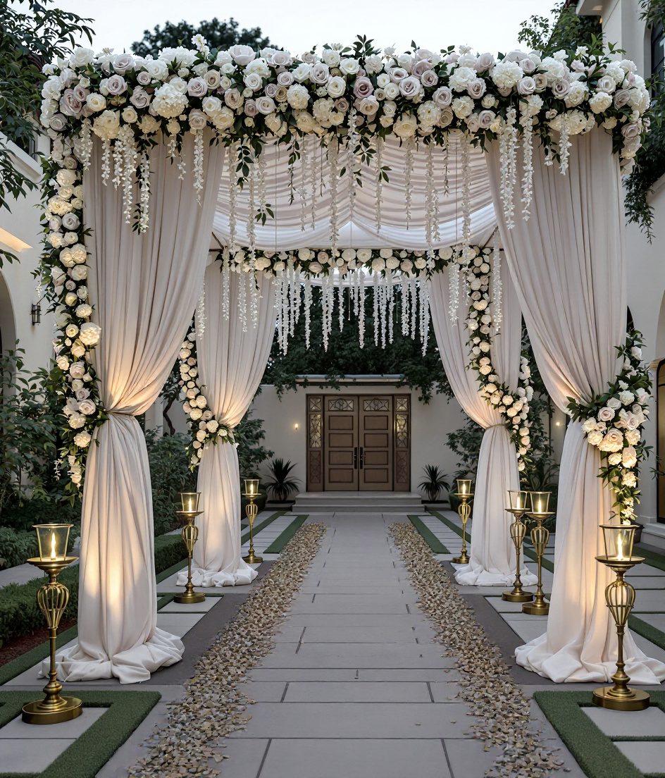 Home Wedding Mandap Decor — White & Gold