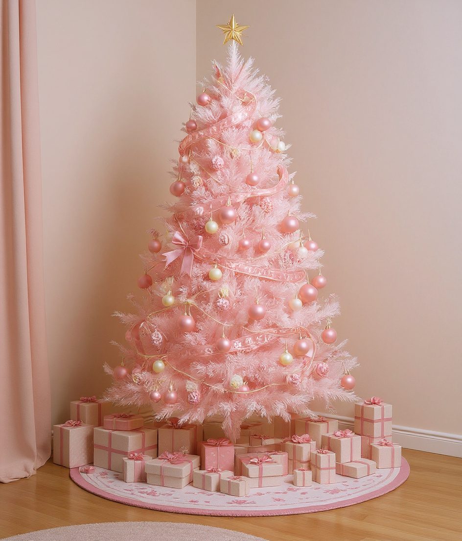 Living Room Christmas Tree — Ivory & Rose-Gold