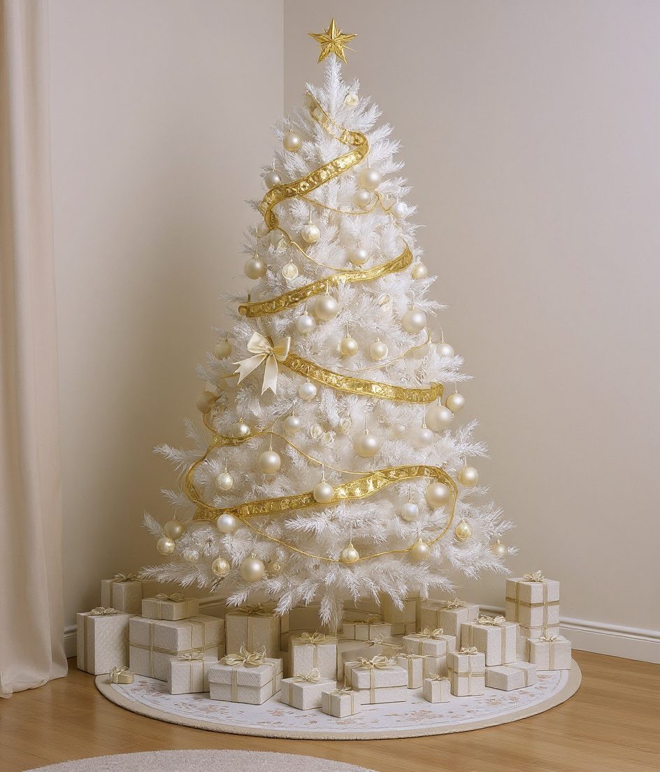 Living Room Christmas Tree — White & Gold