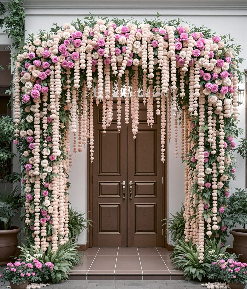 Marigold Garland Entrance Arch — Ivory & Rose-Gold