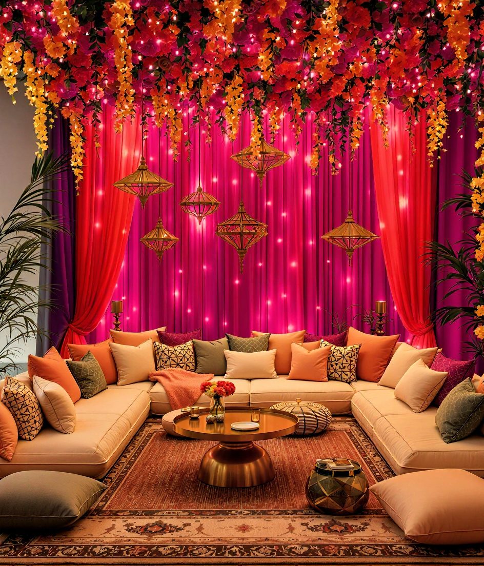 Mehndi Night Floor Seating — Marigold & Magenta
