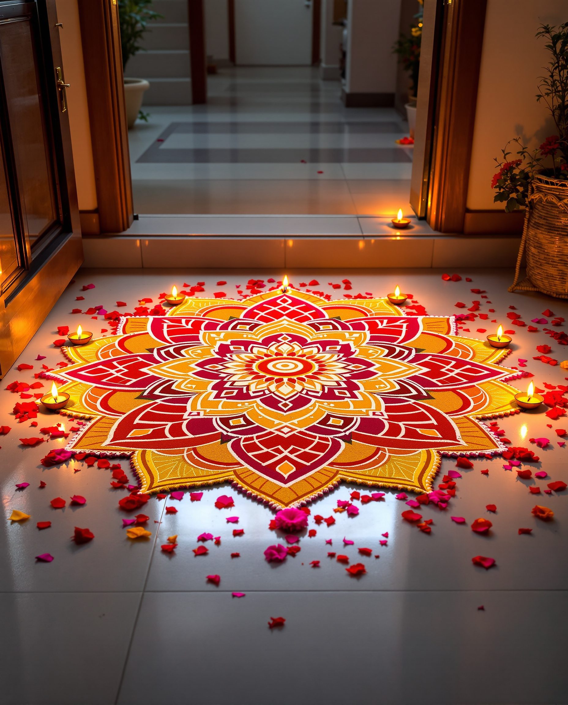 Traditional Diya Rangoli Entrance