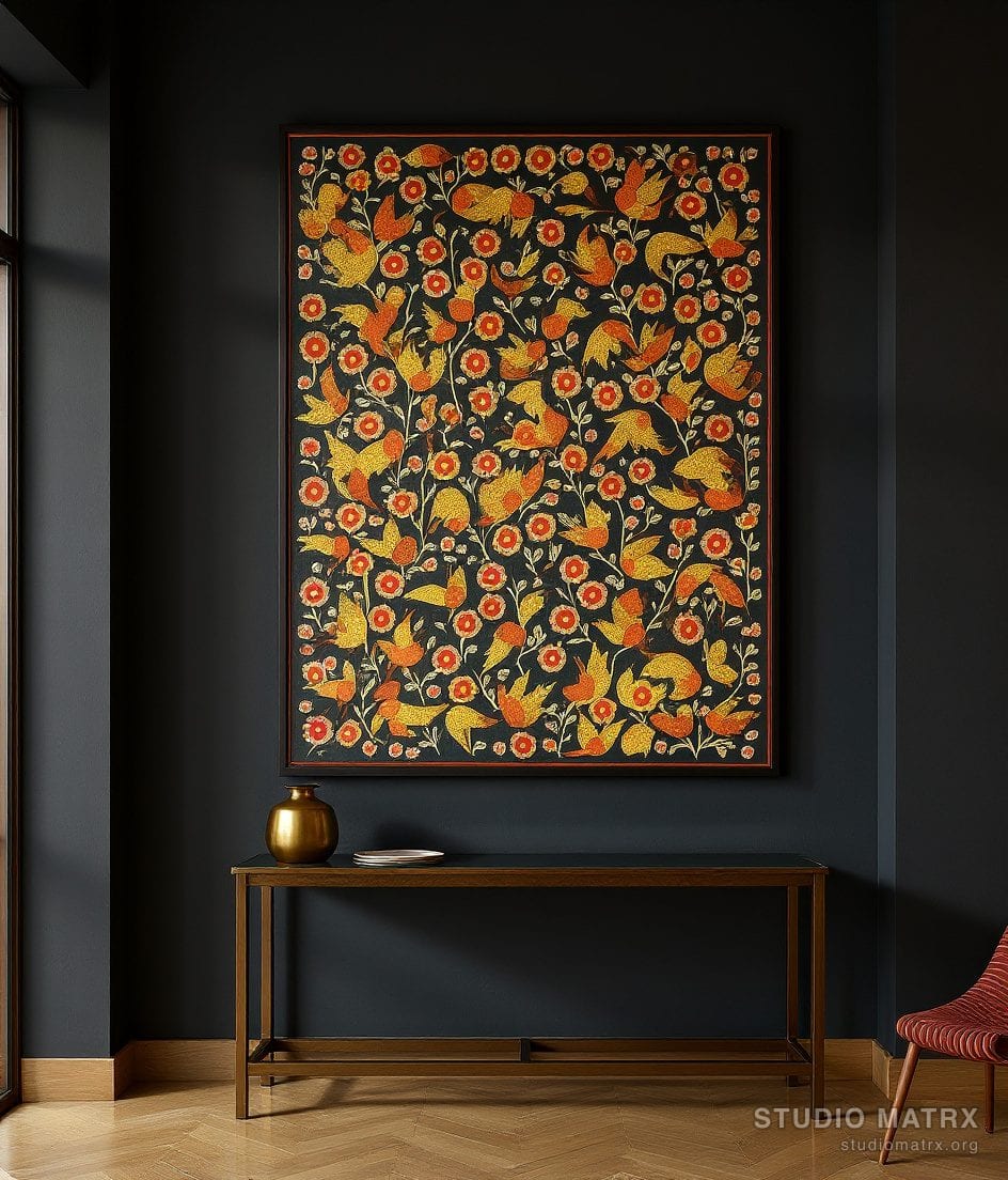 Gond Birds Of Life — Charcoal Wall