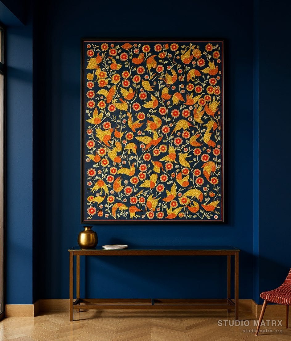 Gond Birds Of Life — Navy Wall
