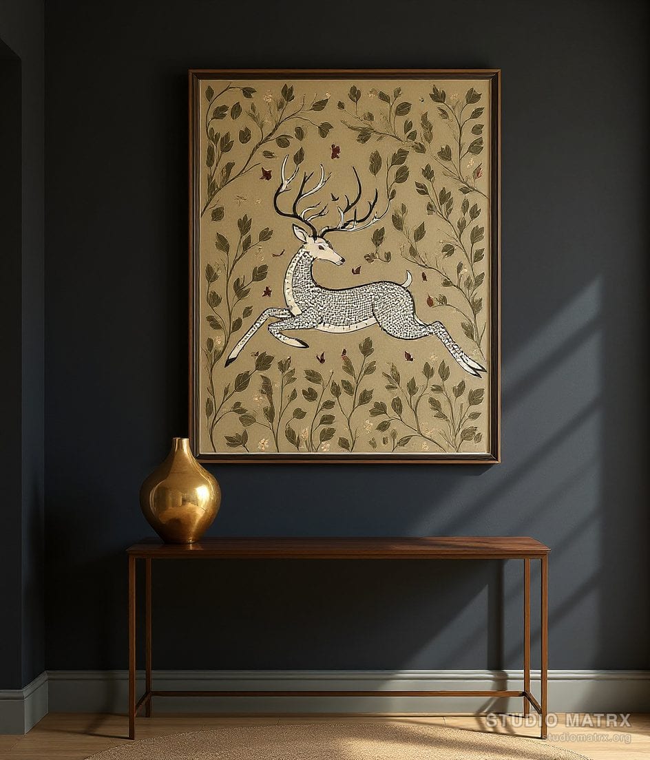 Gond Leaping Deer — Charcoal Wall