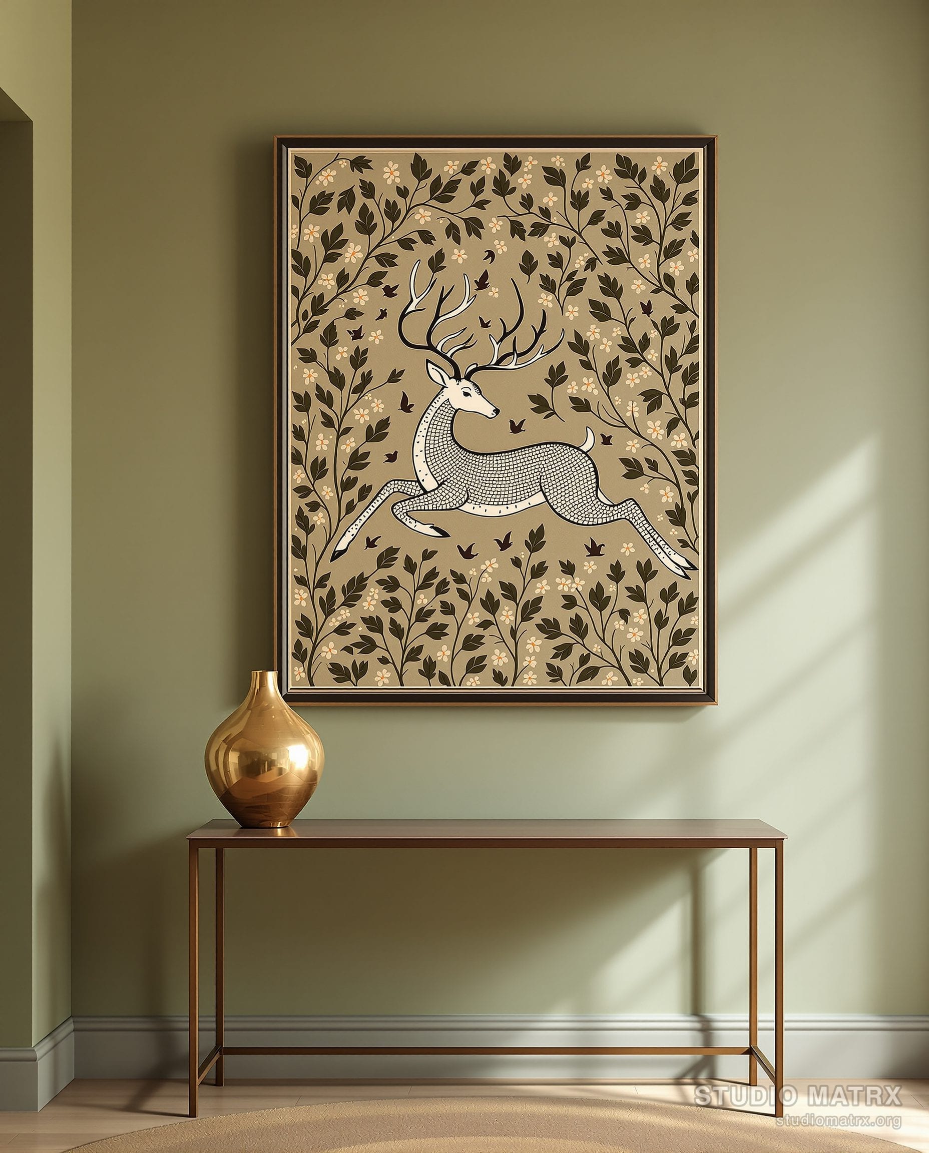 Gond Leaping Deer — Sage Wall