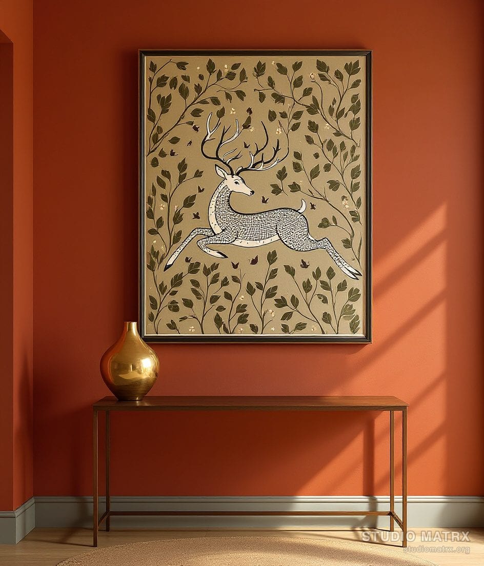 Gond Leaping Deer — Terracotta Wall