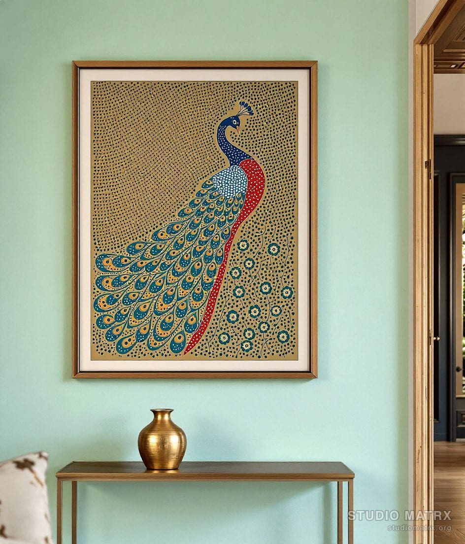 Gond Peacock In Bloom — Sage Wall