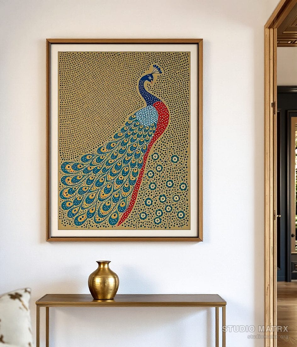 Gond Peacock In Bloom — Warm White Wall