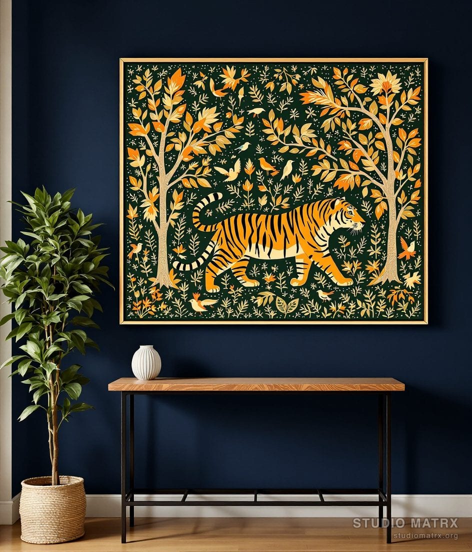 Gond Tiger In The Forest — Navy Wall