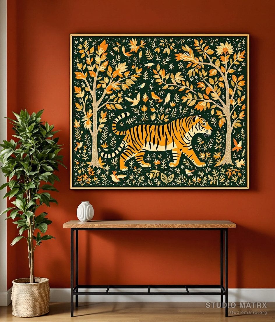 Gond Tiger In The Forest — Terracotta Wall