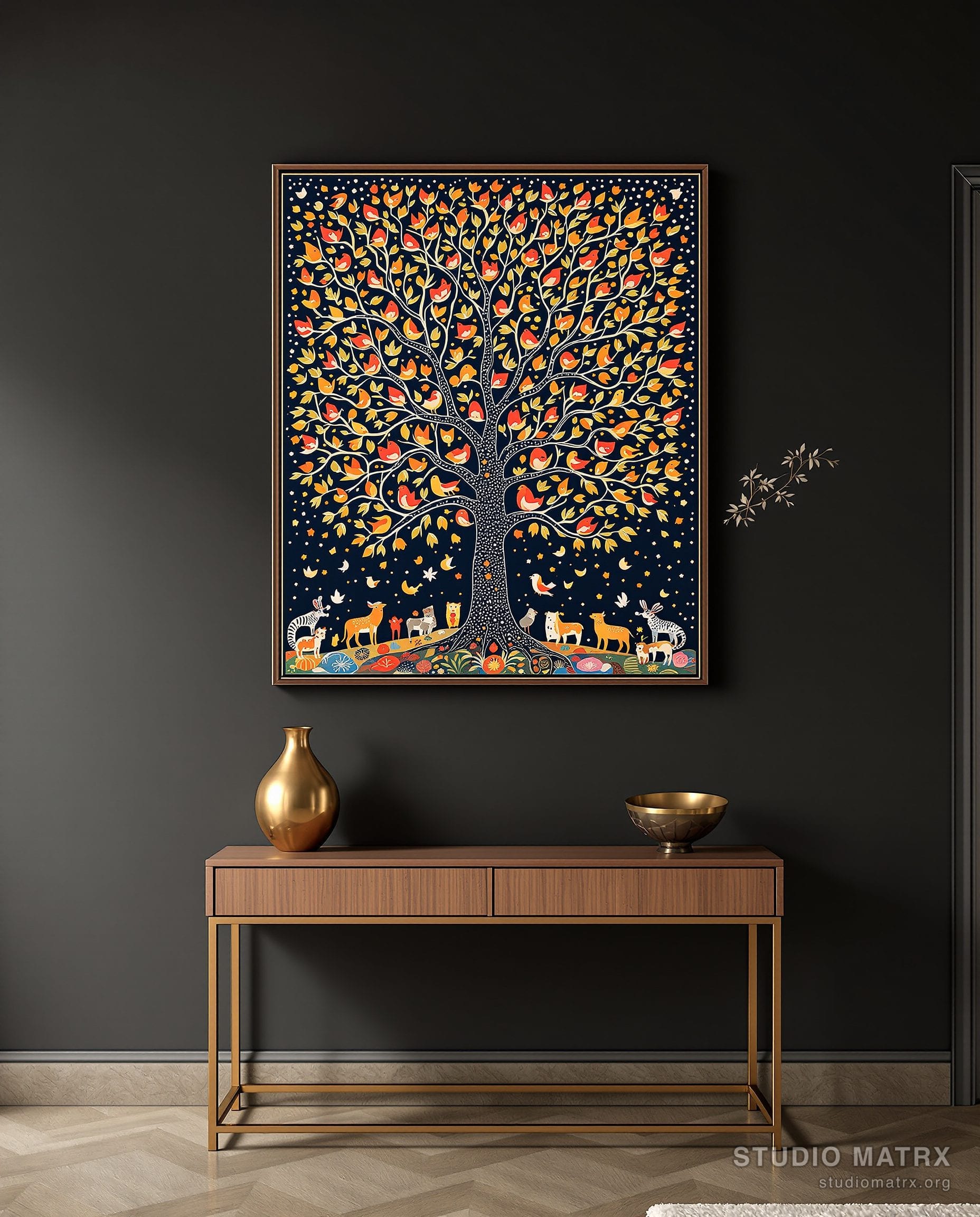 Gond Tree Of Life — Charcoal Wall