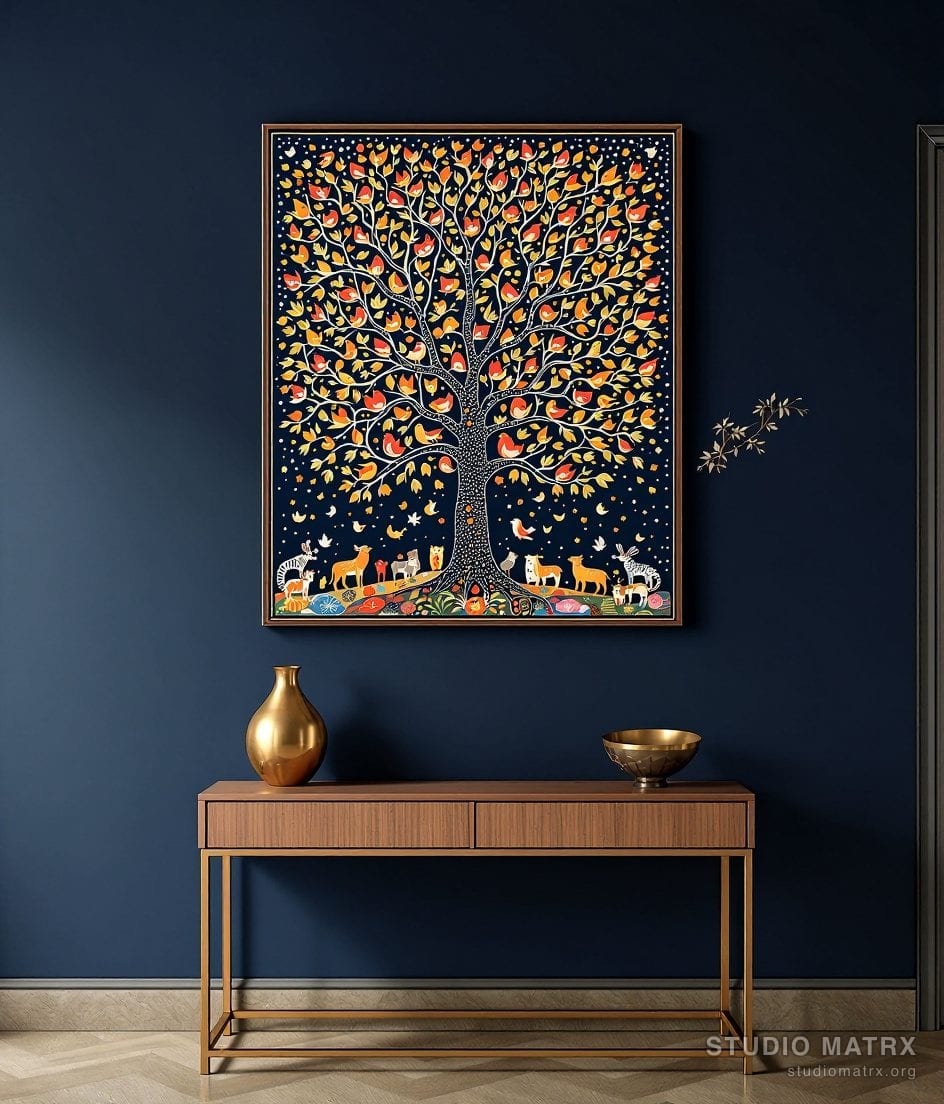 Gond Tree Of Life — Navy Wall
