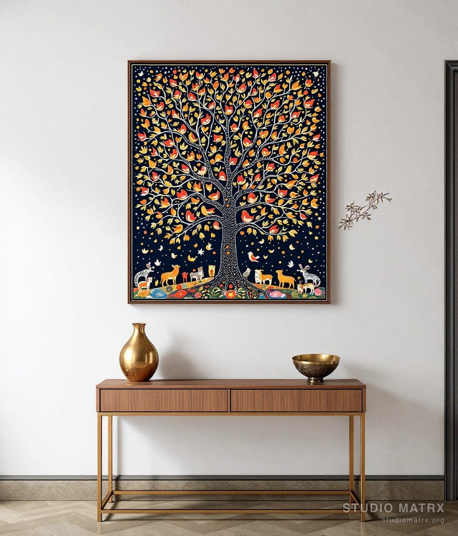 Gond Tree Of Life — Warm White Wall
