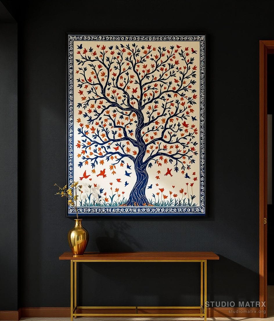 Kalamkari Tree Of Life — Charcoal Wall