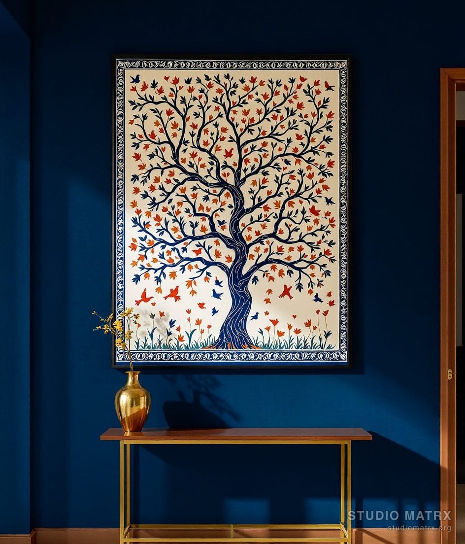 Kalamkari Tree Of Life — Navy Wall
