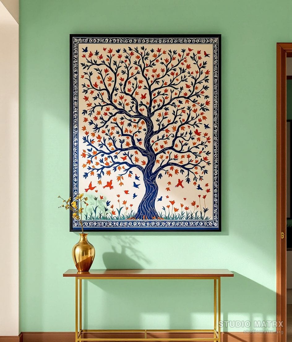 Kalamkari Tree Of Life — Sage Wall