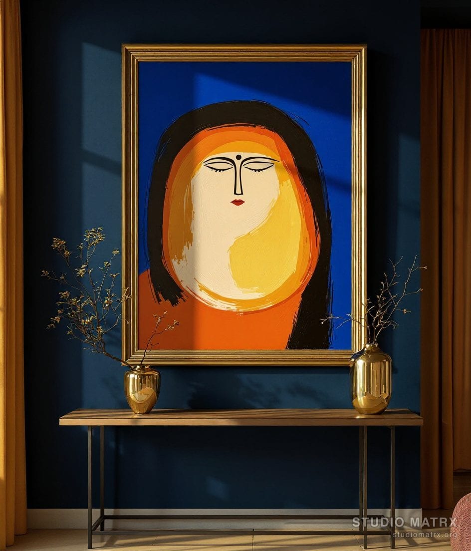 Kalighat Bold Figure — Navy Wall