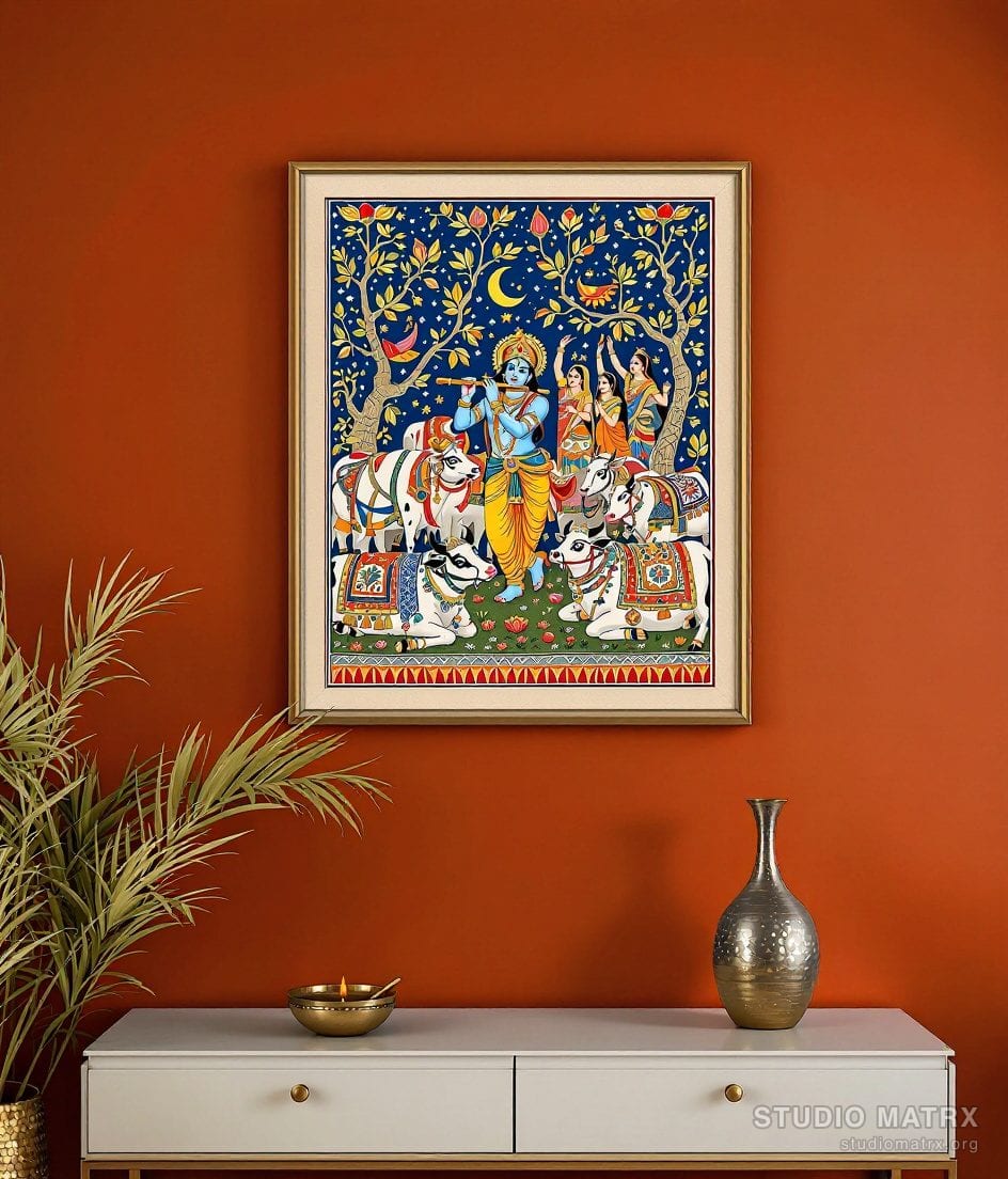 Madhubani Krishna With Flute — Terracotta Wall