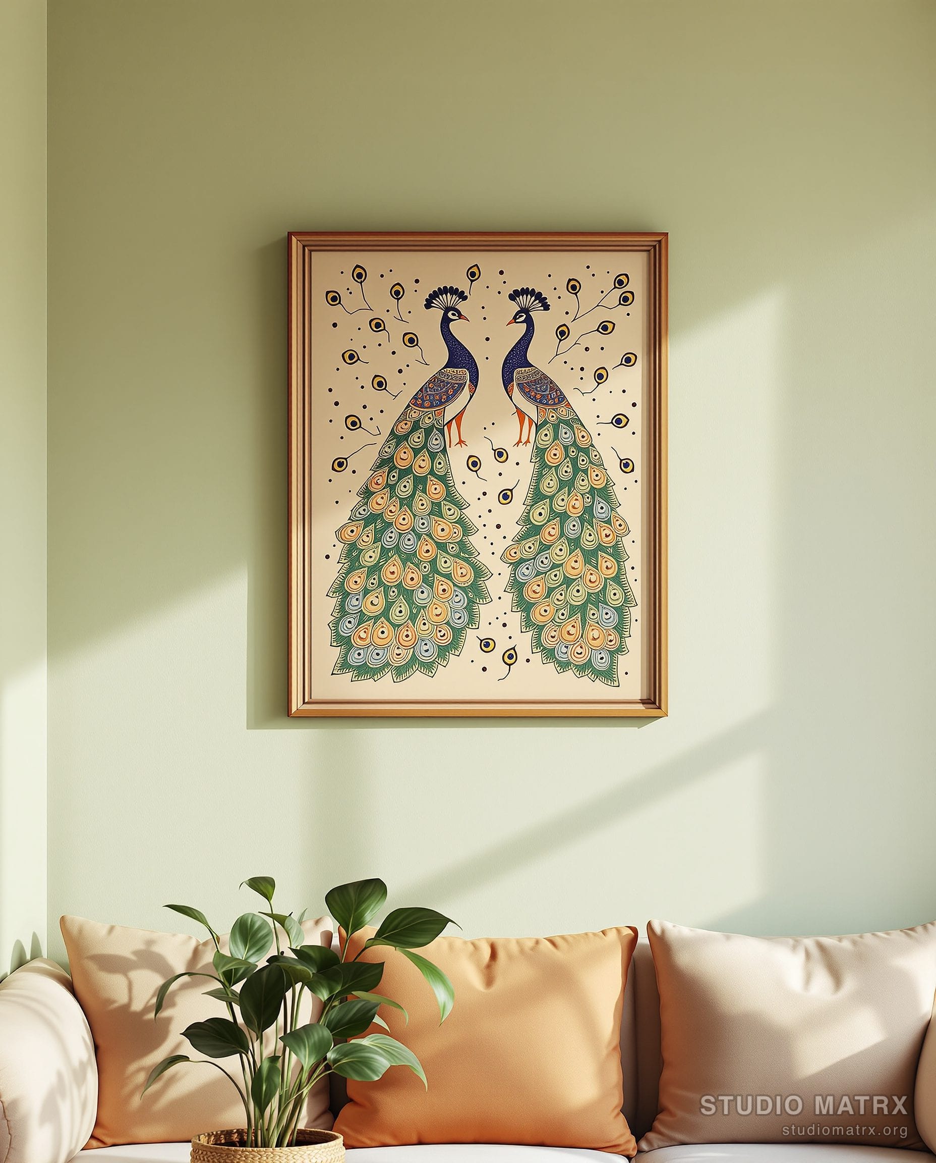 Madhubani Peacock Pair