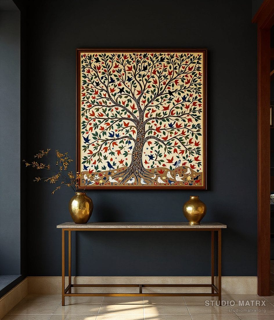 Madhubani Tree Of Life — Charcoal Wall