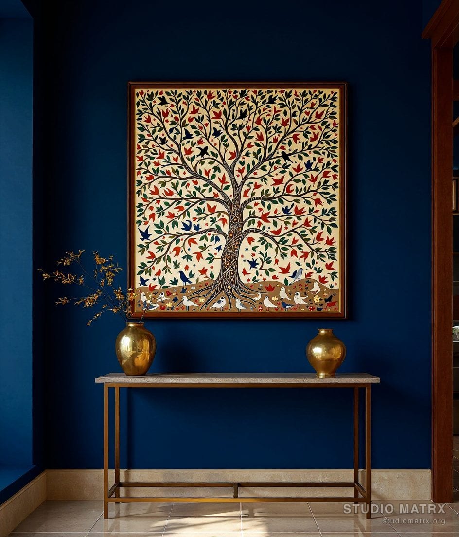 Madhubani Tree Of Life — Navy Wall