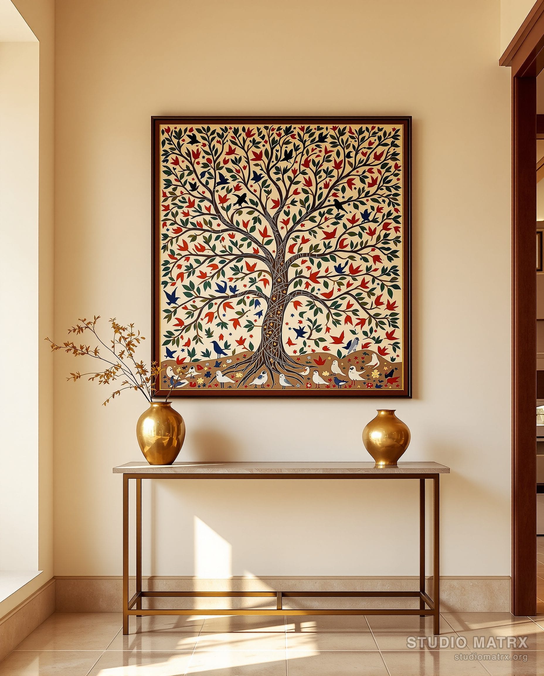 Madhubani Tree Of Life — Warm White Wall
