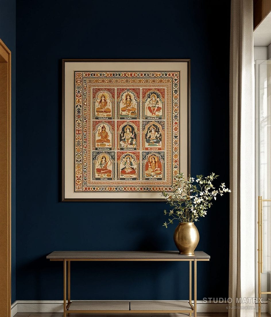 Pattachitra Dashavatar Panel — Navy Wall