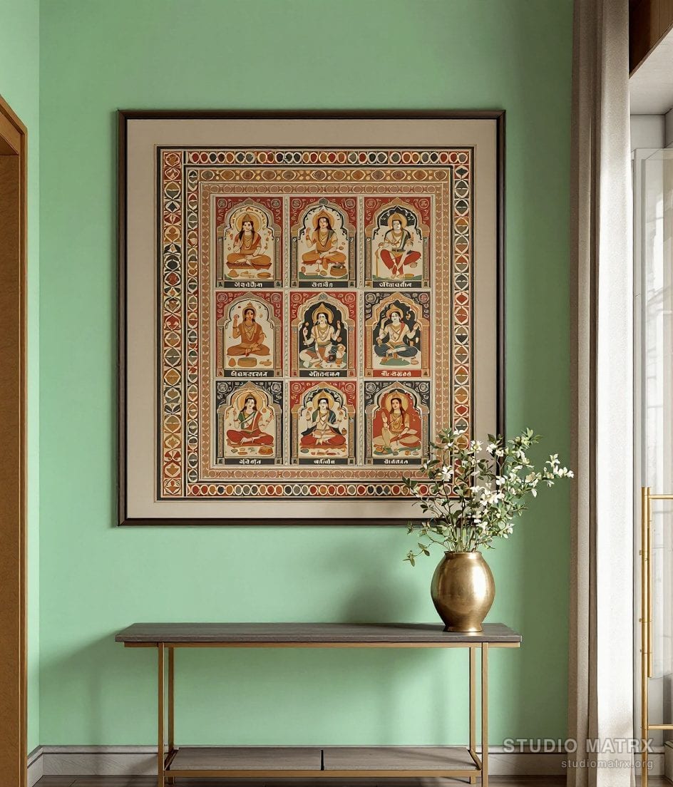 Pattachitra Dashavatar Panel — Sage Wall