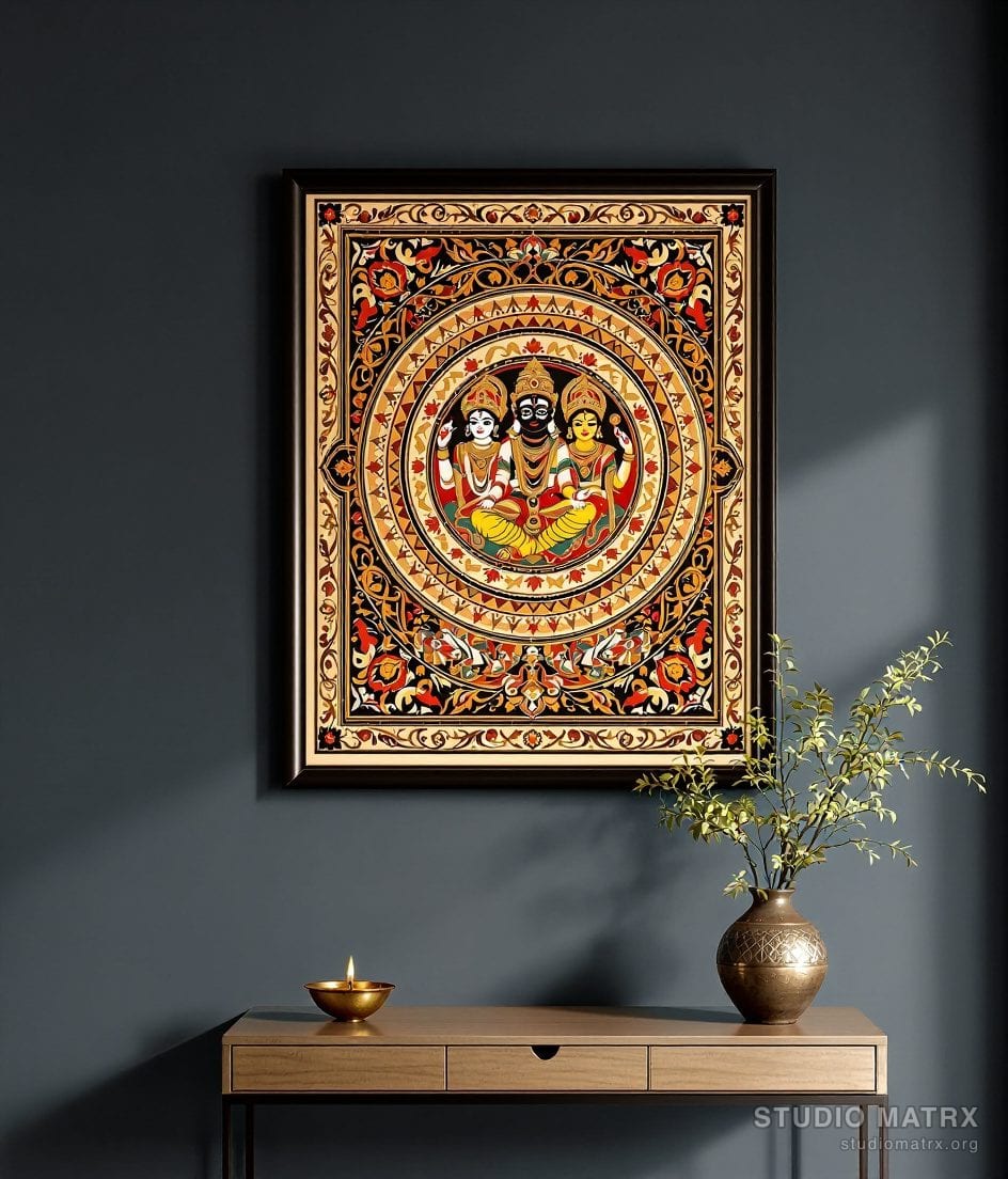 Pattachitra Jagannath Trio — Charcoal Wall