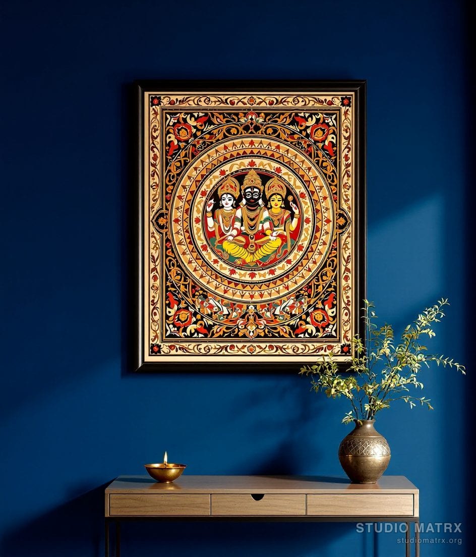 Pattachitra Jagannath Trio — Navy Wall