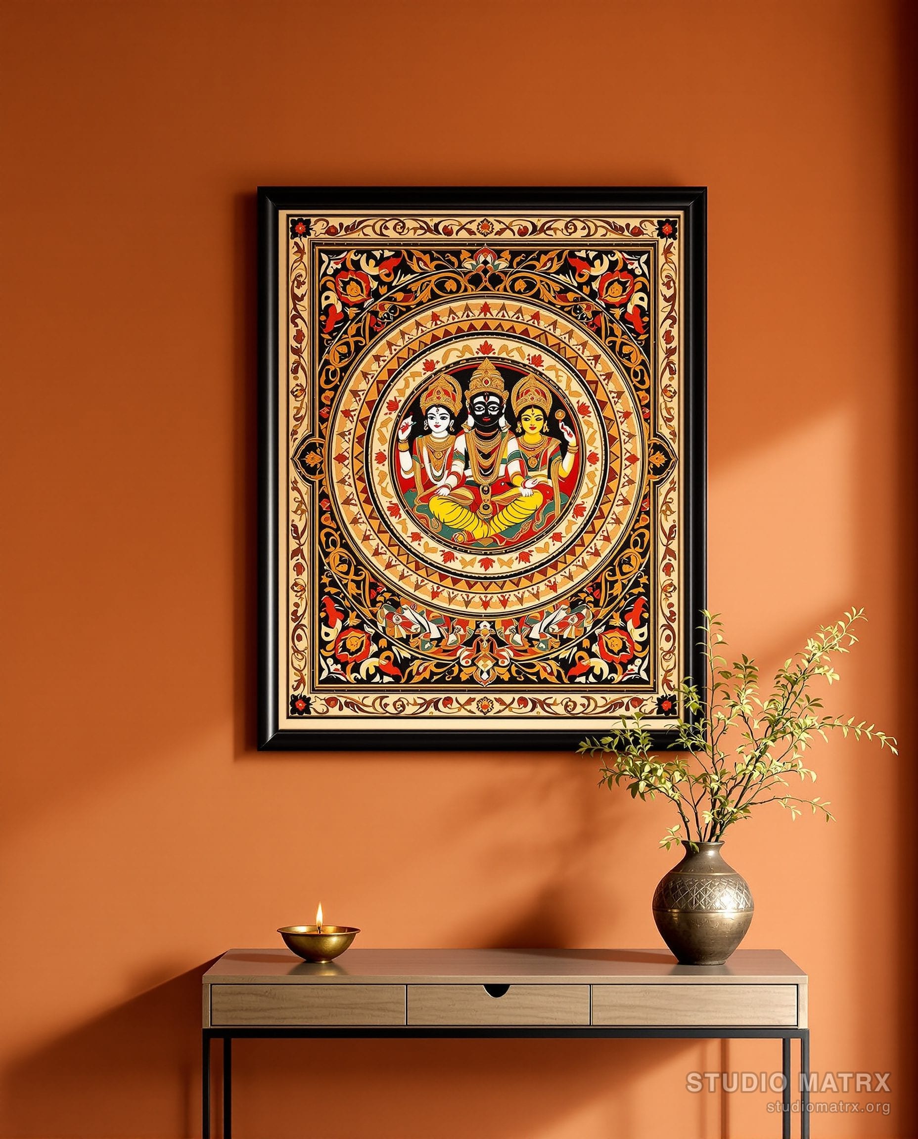 Pattachitra Jagannath Trio — Terracotta Wall