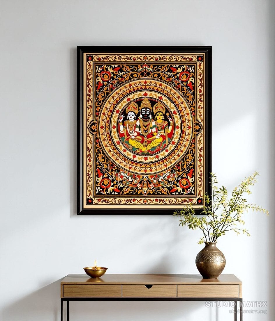 Pattachitra Jagannath Trio — Warm White Wall