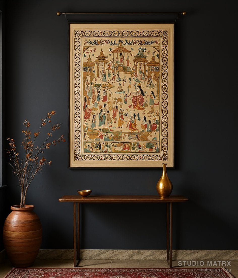 Pattachitra Krishna Leela — Charcoal Wall