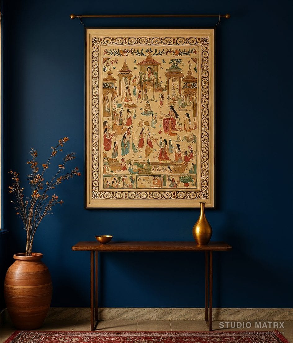 Pattachitra Krishna Leela — Navy Wall