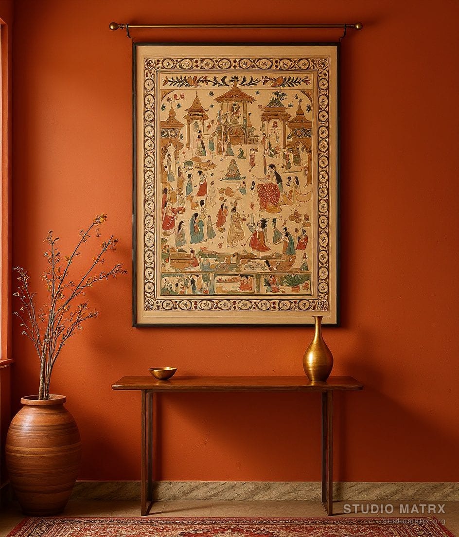 Pattachitra Krishna Leela — Terracotta Wall