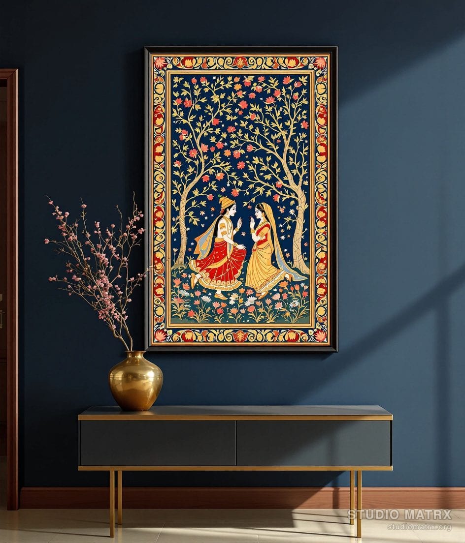 Pattachitra Radha Krishna — Charcoal Wall