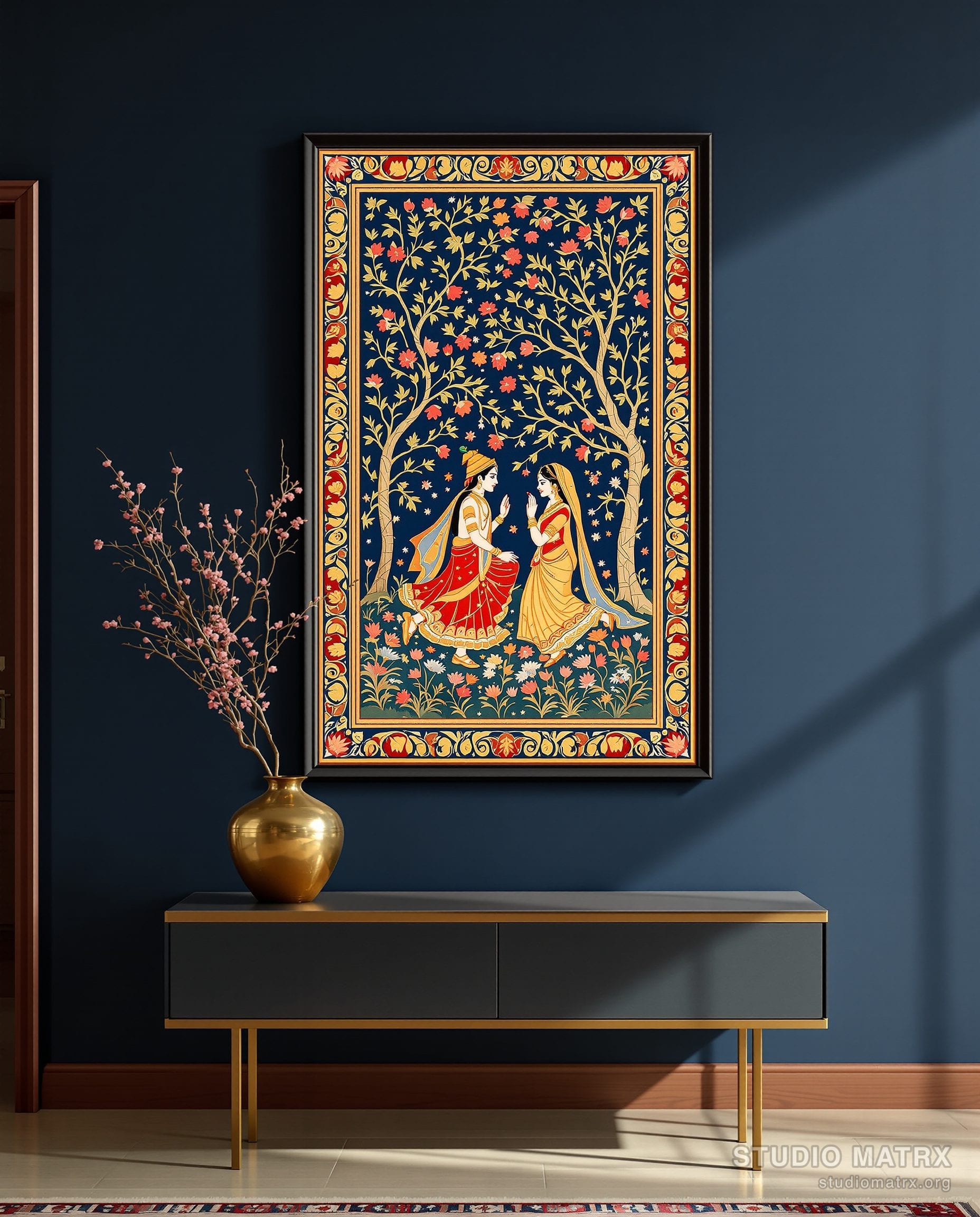 Pattachitra Radha Krishna — Navy Wall