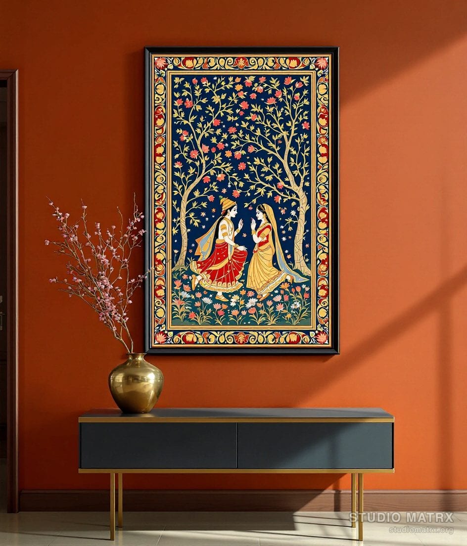 Pattachitra Radha Krishna — Terracotta Wall