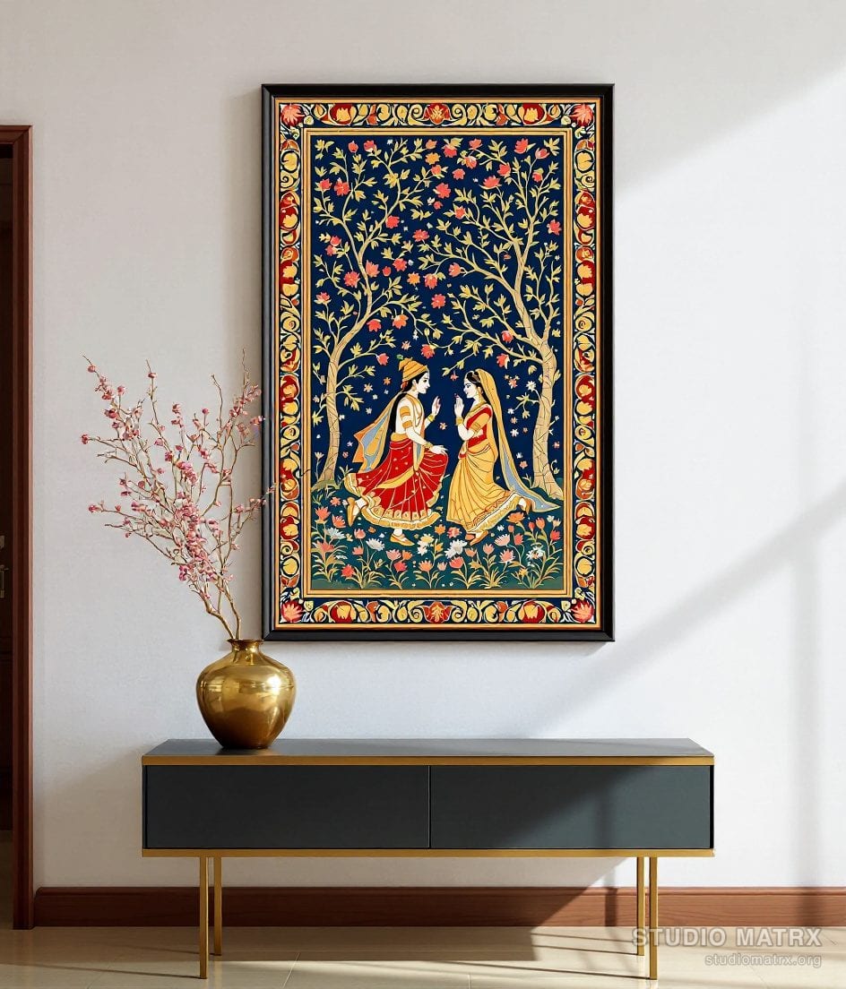 Pattachitra Radha Krishna — Warm White Wall