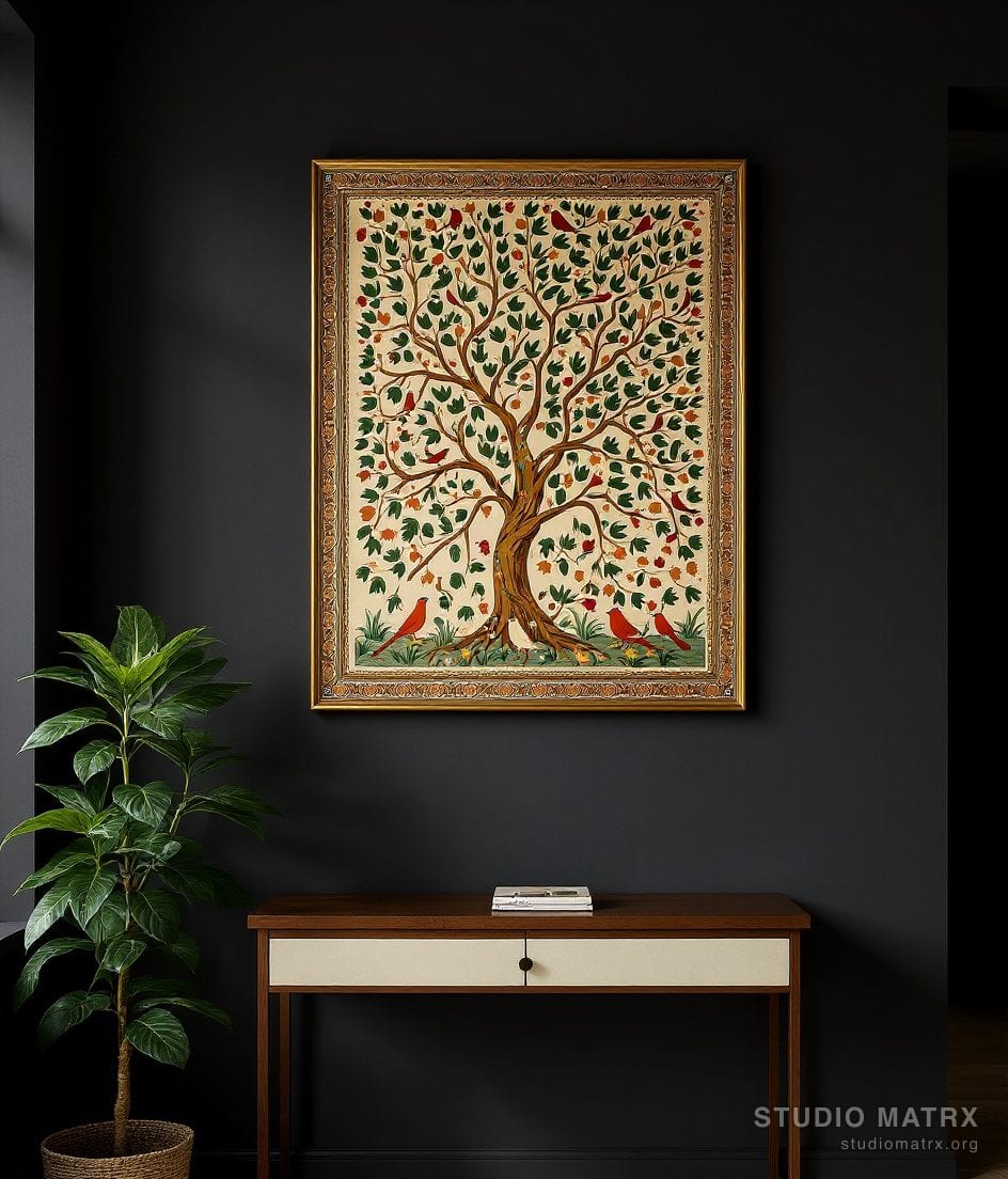 Pattachitra Tree Of Life — Charcoal Wall