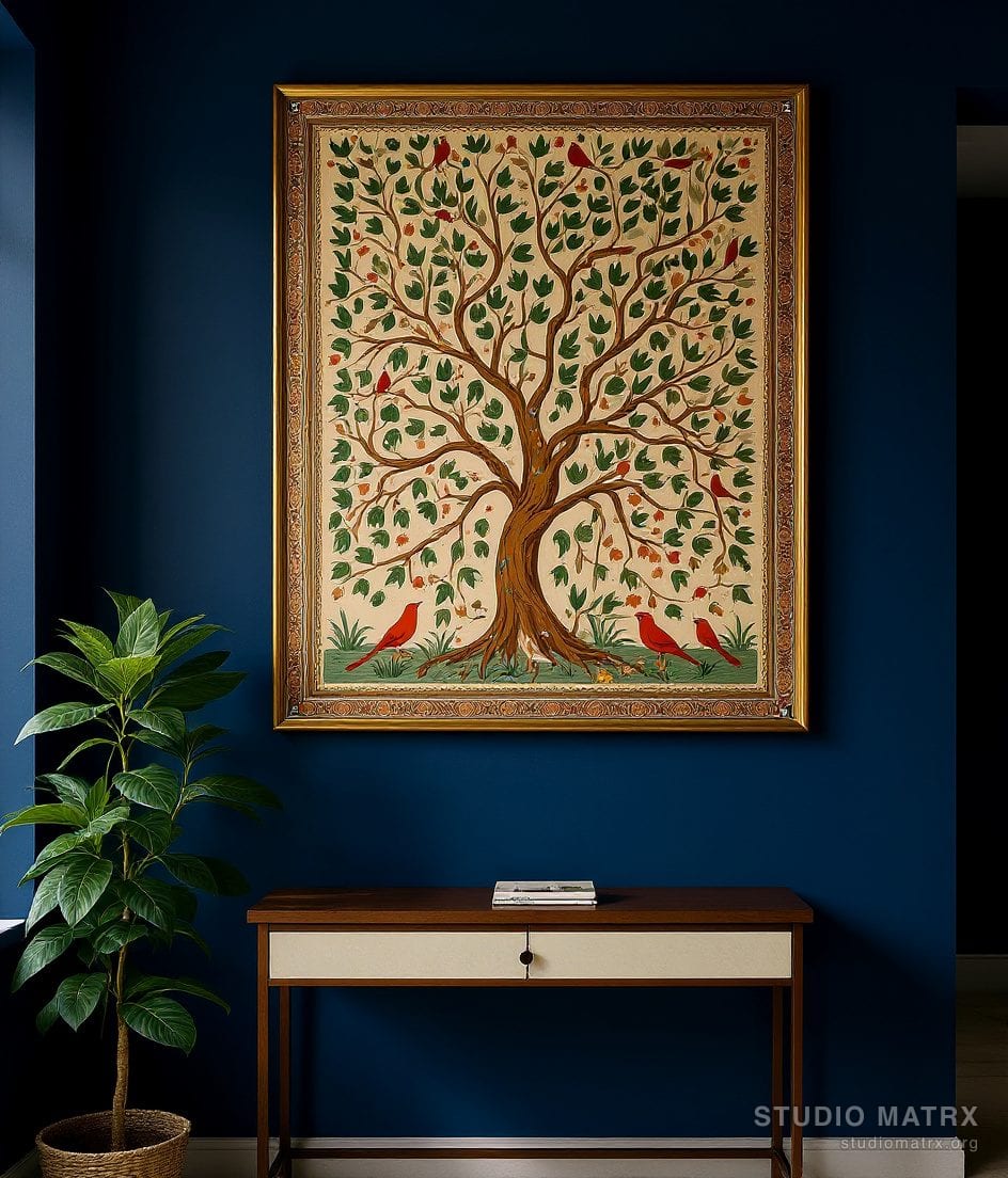 Pattachitra Tree Of Life — Navy Wall