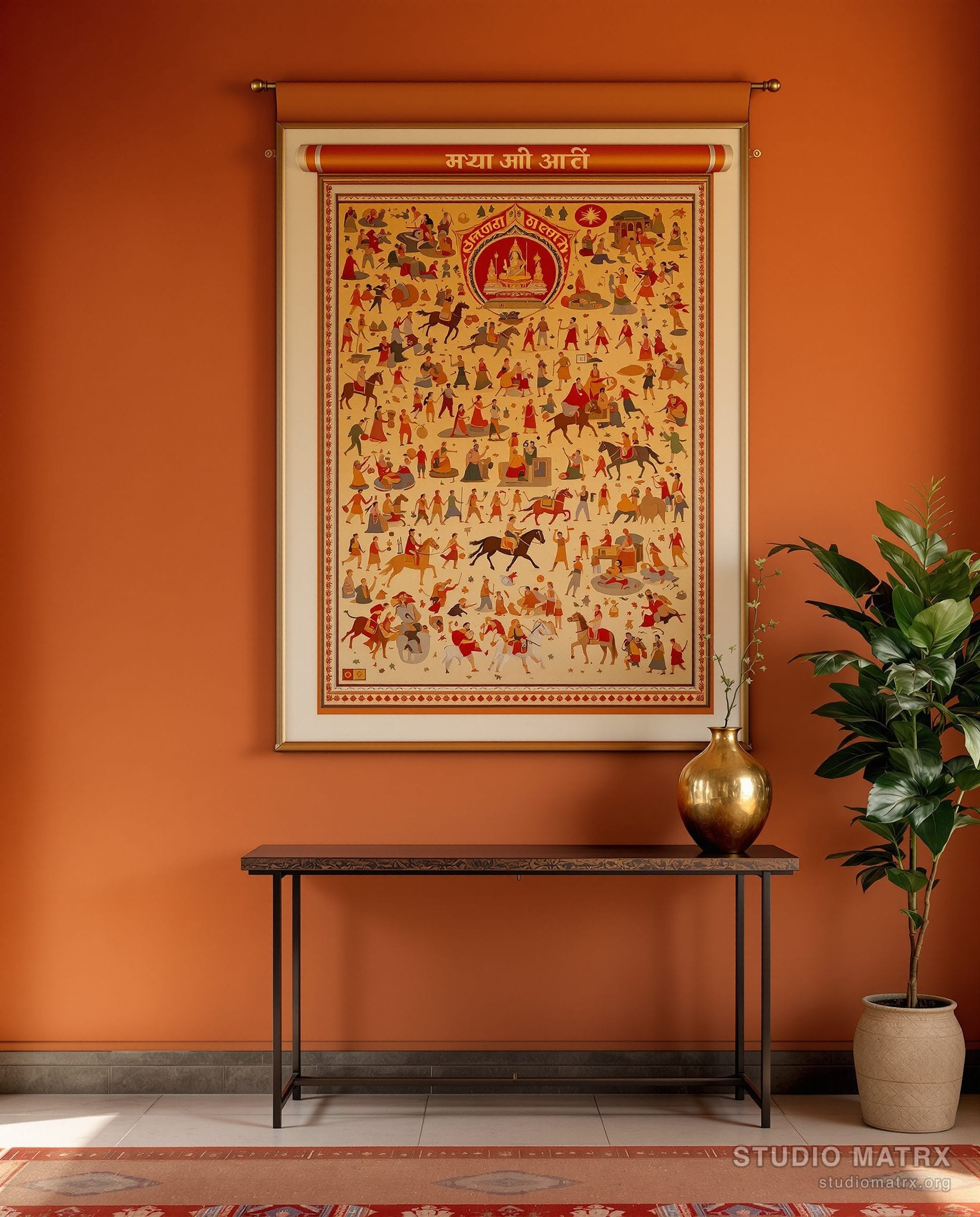 Rajasthani Phad Scroll — Terracotta Wall