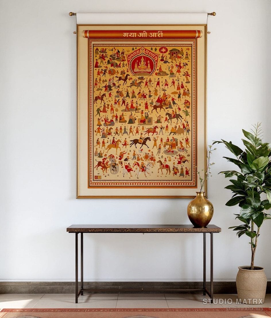 Rajasthani Phad Scroll — Warm White Wall