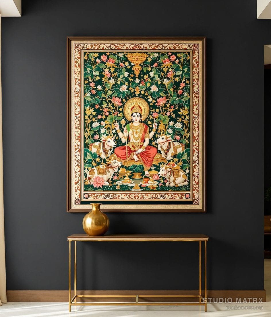 Pichwai Shrinathji With Cows — Charcoal Wall